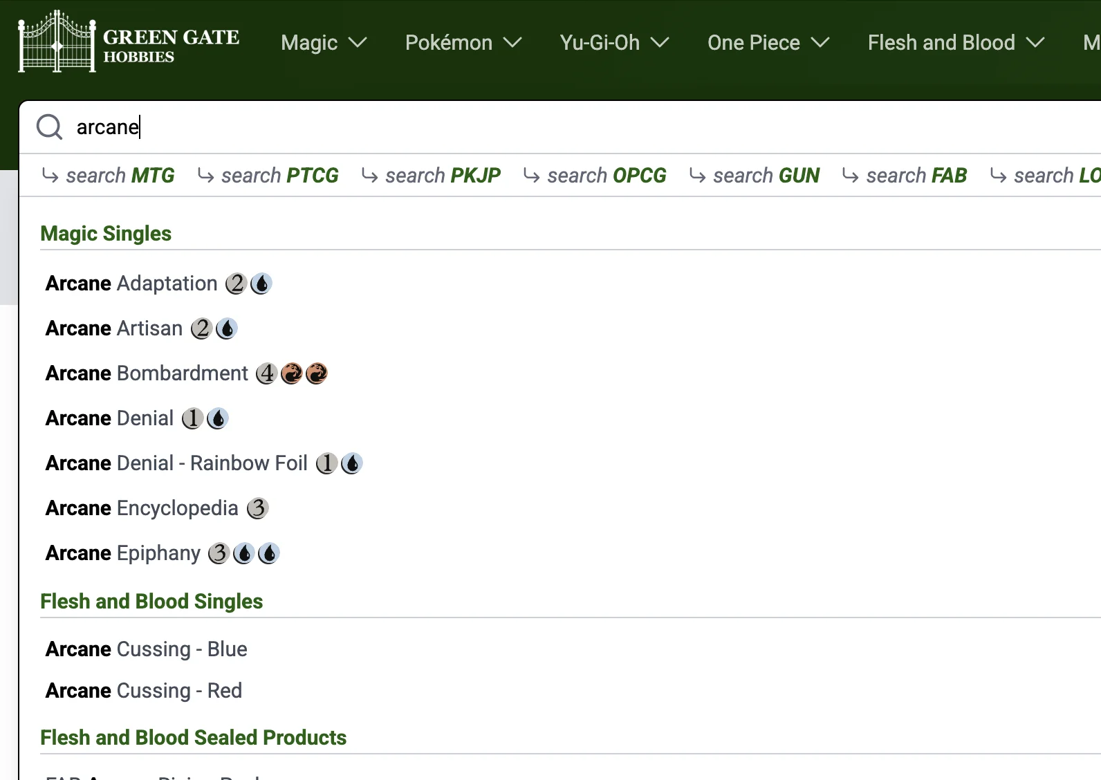 Storefront search results filtered to a specific consignor's inventory, with prices and add-to-cart buttons